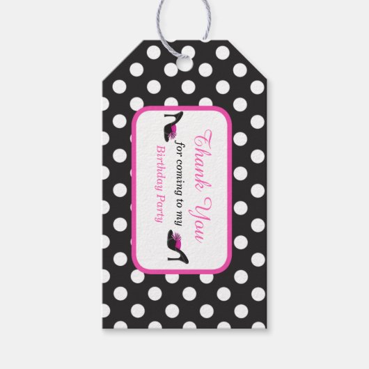 Zwarte hakken schoenen met zwarte Polka Dots Gift  Cadeaulabel (Voorkant)