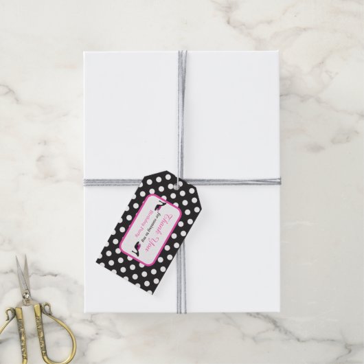Zwarte hakken schoenen met zwarte Polka Dots Gift  Cadeaulabel (Met Touw)