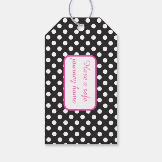 Zwarte hakken schoenen met zwarte Polka Dots Gift  Cadeaulabel (Achterkant)