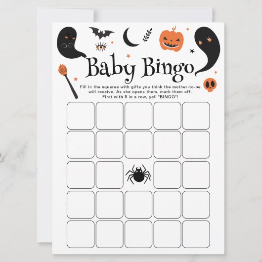 Zwarte Halloween Baby shower Baby Bingo Game Kaart (Voorkant)