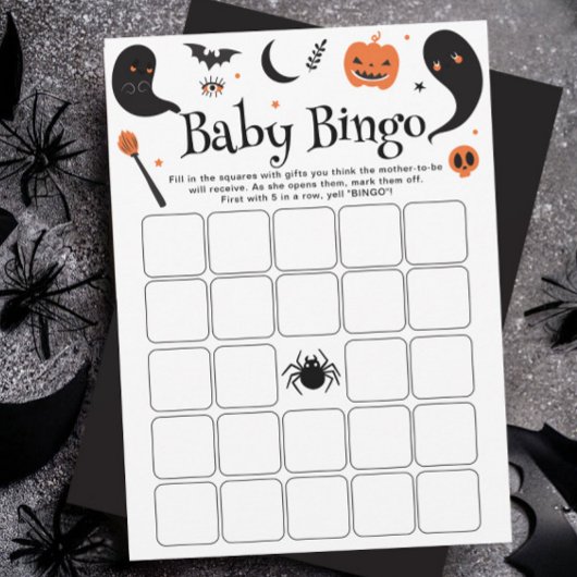 Zwarte Halloween Baby shower Baby Bingo Game Kaart