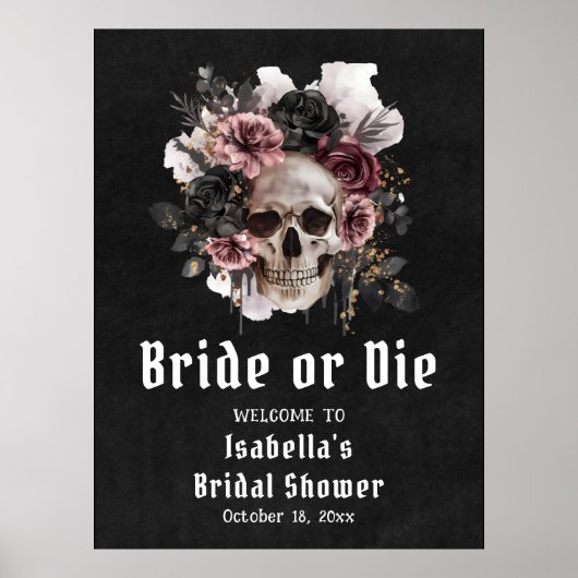 Zwarte Halloween Bloemen Schedel Vrijgezellenfeest Poster (Voorkant)