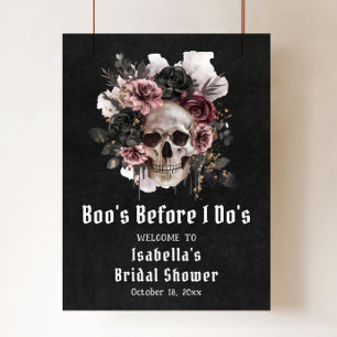 Zwarte Halloween Bloemen Schedel Vrijgezellenfeest Poster