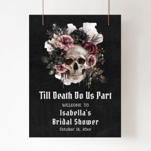 Zwarte Halloween Bloemen Schedel Vrijgezellenfeest Poster