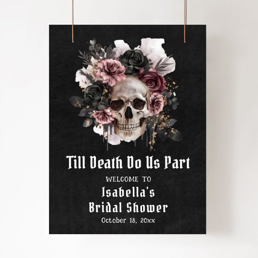 Zwarte Halloween Bloemen Schedel Vrijgezellenfeest Poster