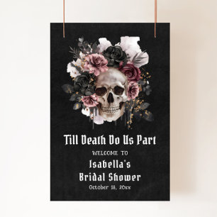 Zwarte Halloween Bloemen Schedel Vrijgezellenfeest Poster