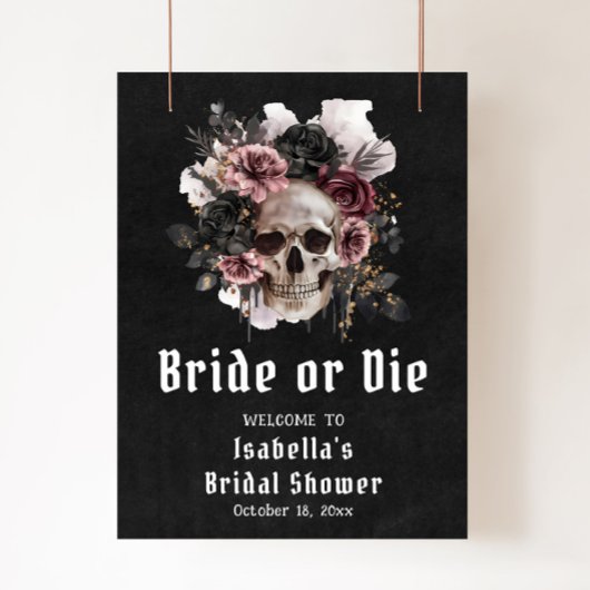 Zwarte Halloween Bloemen Schedel Vrijgezellenfeest Poster