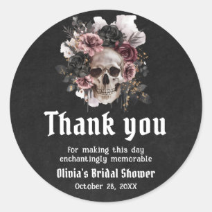 Zwarte Halloween Bloemenschedel Bruidsdouche Ronde Sticker