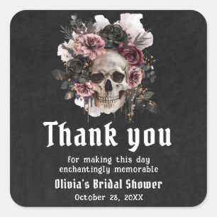 Zwarte Halloween Bloemenschedel Bruidsdouche Vierkante Sticker