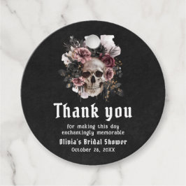 Zwarte Halloween bloemenschedel Gotische bruidsdou Bedankjes Labels