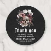 Zwarte Halloween Bloemenschedel Gotische Bruidsdou Bedankjes Labels (Voorkant)