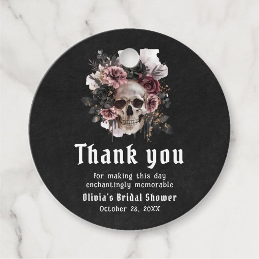 Zwarte Halloween bloemenschedel Gotische bruidsdou Bedankjes Labels (Voorkant)