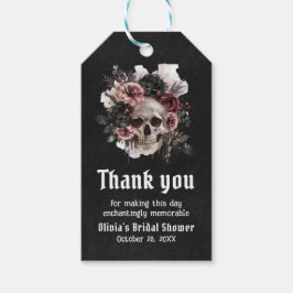 Zwarte Halloween Bloemenschedel Gotische Bruidsdou Cadeaulabel
