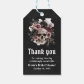 Zwarte Halloween Bloemenschedel Gotische Bruiloft  Cadeaulabel (Voorkant)