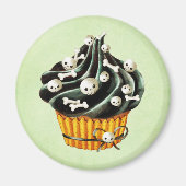 Zwarte Halloween Cupcake met kleine schedels Magneet (Voorkant)