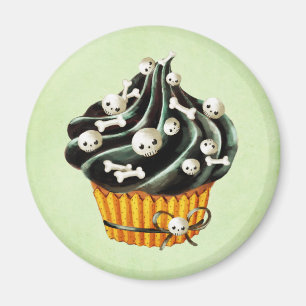 Zwarte Halloween Cupcake met kleine schedels Magneet