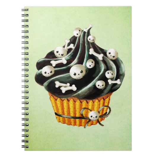 Zwarte Halloween Cupcake met kleine schedels Notitieboek (Voorkant)
