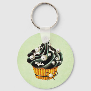 Zwarte Halloween Cupcake met kleine schedels Sleutelhanger