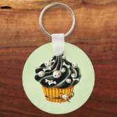 Zwarte Halloween Cupcake met kleine schedels Sleutelhanger (Voorkant)
