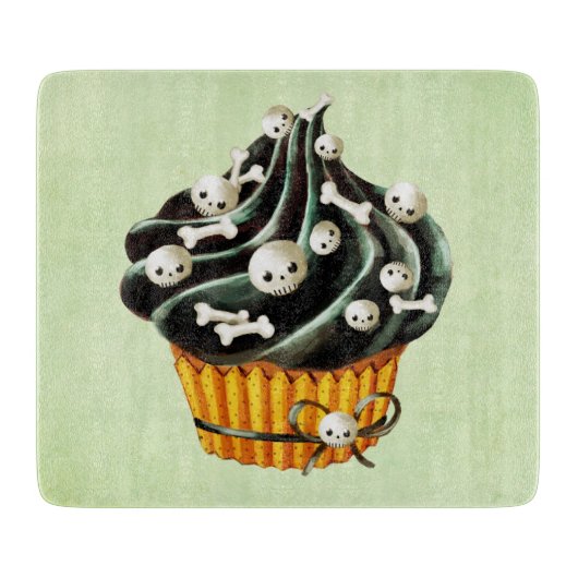 Zwarte Halloween Cupcake met kleine schedels Snijplank (Voorkant)