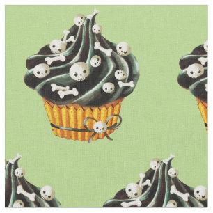 Zwarte Halloween Cupcake met kleine schedels Stof