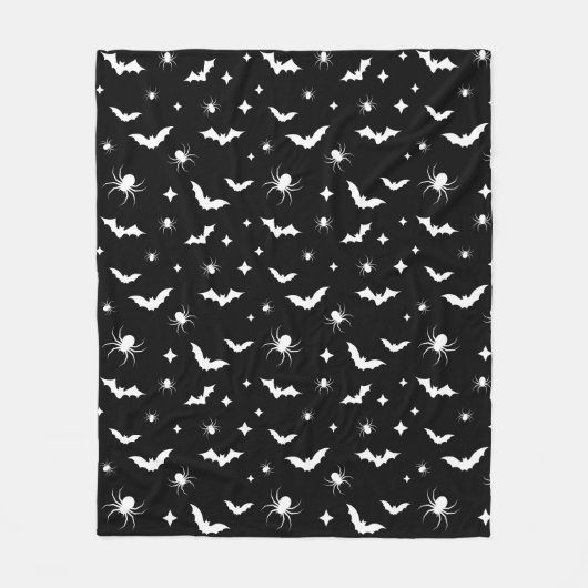 Zwarte Halloween enge vleermuizen en spinnen patro Fleece Deken (Voorkant)