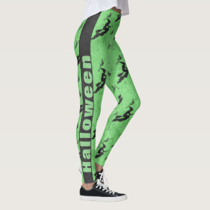 Zwarte Halloween heksen bezems groen patroon Leggings