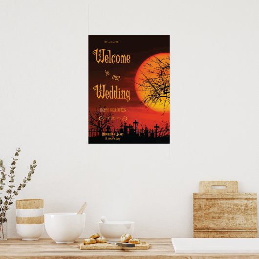 Zwarte Halloween Huwelijksreceptie Bord Afdruk 45x Poster (Keuken)