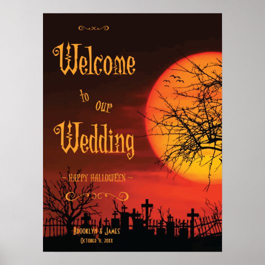 Zwarte Halloween Huwelijksreceptie Bord Afdruk 45x Poster (Voorkant)