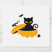 Zwarte Halloween kat en Halloween pompoen Sparkling Wijnetiket (Enkel label)