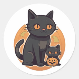Zwarte Halloween kat en kitten Ronde Sticker