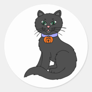 Zwarte Halloween Kat Gesneden Pompoen Halsband Lab Ronde Sticker