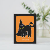  zwarte halloween-kat-heks briefkaart (Staand voorkant)