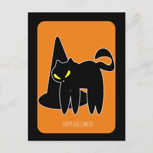  zwarte halloween-kat-heks briefkaart (Voorkant)