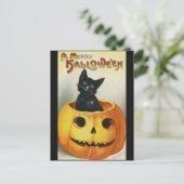  zwarte halloween kat in een pompoen briefkaart (Staand voorkant)