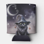 Zwarte Halloween kat met een heks Pet Blikjeskoeler (Achterkant)