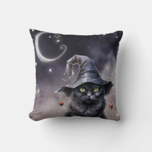 Zwarte Halloween kat met een heks Pet Kussen