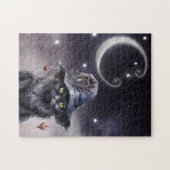 Zwarte Halloween kat met een heks Pet Legpuzzel (Horizontaal)