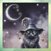 Zwarte Halloween kat met een heks Pet Raamsticker (Vel 3)