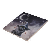 Zwarte Halloween kat met een heks Pet Tegeltje (Zijkant)