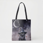 Zwarte Halloween kat met een heks Pet Tote Bag (Voorkant)