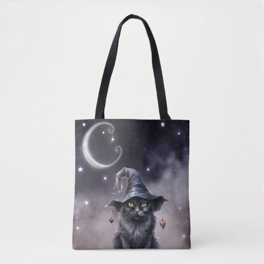 Zwarte Halloween kat met een heks Pet Tote Bag (Voorkant)