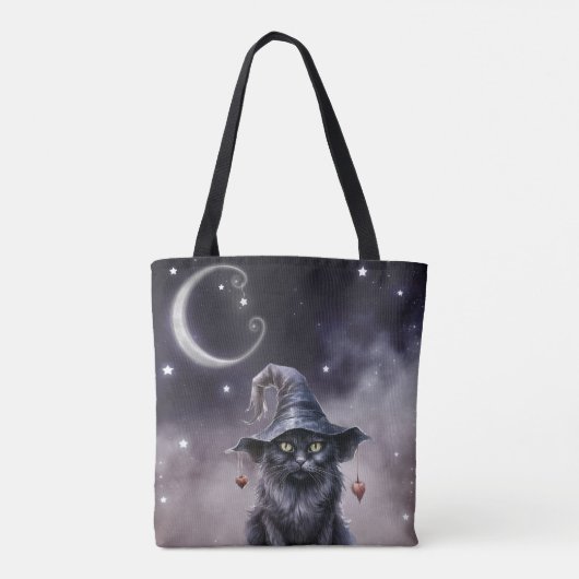Zwarte Halloween kat met een heks Pet Tote Bag (Achterkant)