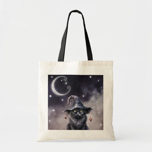 Zwarte Halloween kat met een heks Pet Tote Bag (Voorkant)