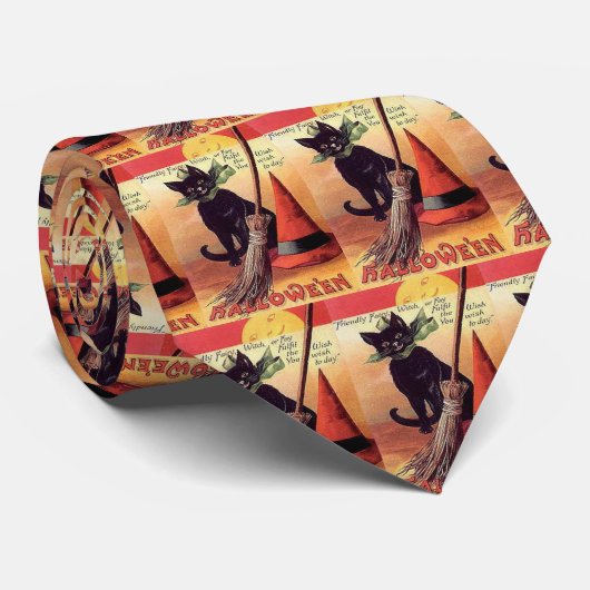  zwarte halloween kat stropdas (Opgerold)