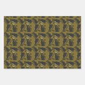 Zwarte Halloween katten gele ogen op groen Inpakpapier Vel (Voorkant)