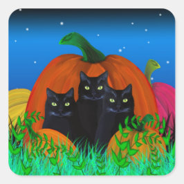 Zwarte Halloween-katten met pompoenen Vierkante Sticker