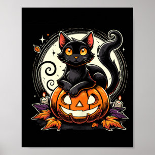 Zwarte Halloween Katten T-shirt Voor Vrouwen Retro Poster