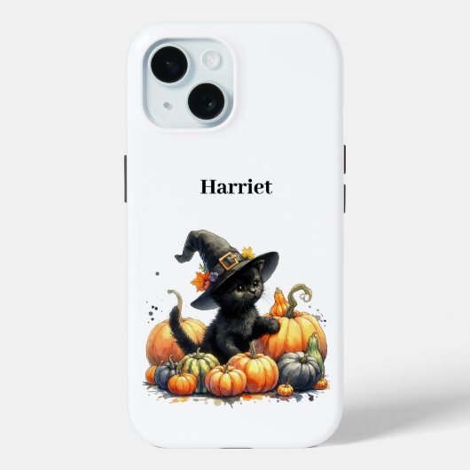 Zwarte Halloween Kitten Met Pompoenen & Heks Pet Case-Mate iPhone Case (Achterkant)
