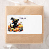 Zwarte Halloween Kitten Met Pompoenen & Heks Pet Etiket (Insitu)
